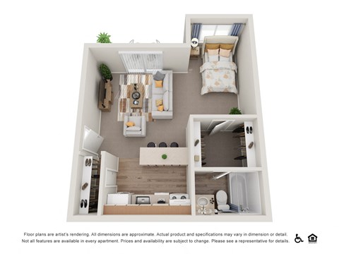 Floor plan for studio, 1 bath, 578 sqft